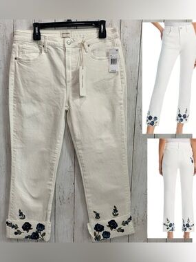 Driftwood Colette X Blue Bouquet High Rise Cropped Jeans W31 L26 Embroidery NWT